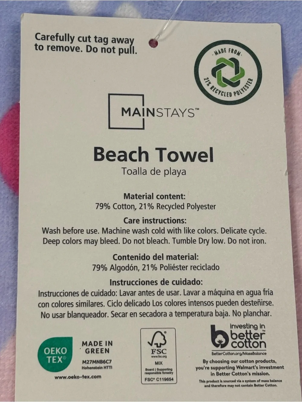 Mainstays Pastel Lavender and Pink Unicorn Beach Towel 60 in x 30 in
